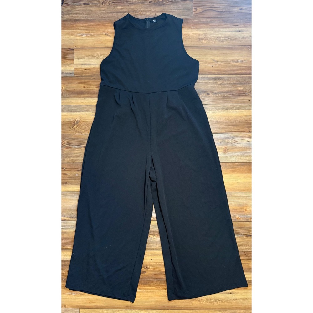Shein Curve Womens 3XL Black Sleeveless Wide Leg Culotte Jumpsuit Crew Neck